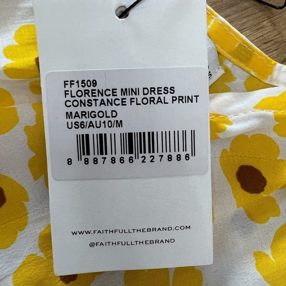 Faithfull the Brand Florence Mini Dress Constance Floral Marigold Print Sz 6 - Picture 10 of 16